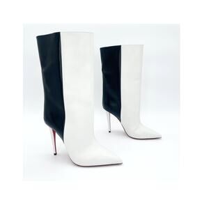 Christian Louboutin Astrilarge Booty 100 Black White Bicolor Leather Boots EU 40